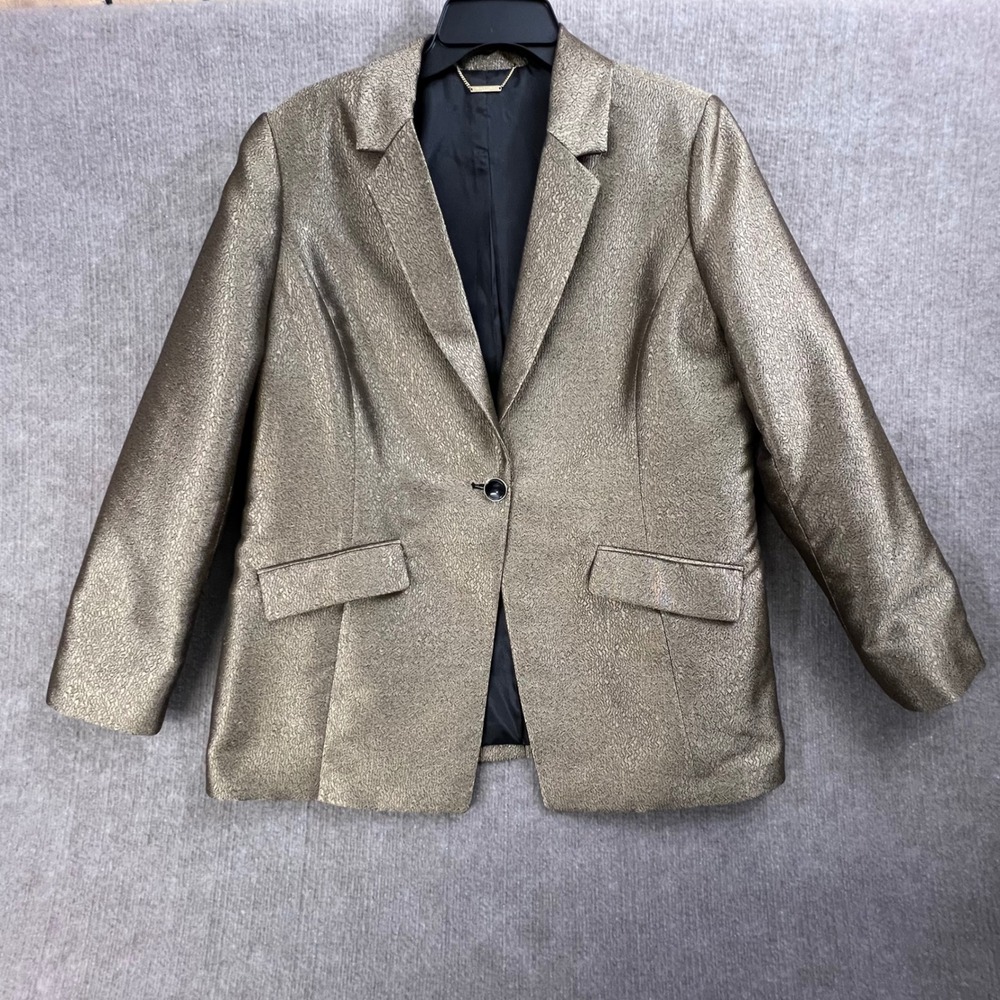 Chico's Black Label Metallic Gold Blazer Jacket Women Sz 2 Lg Shimmery Textured
